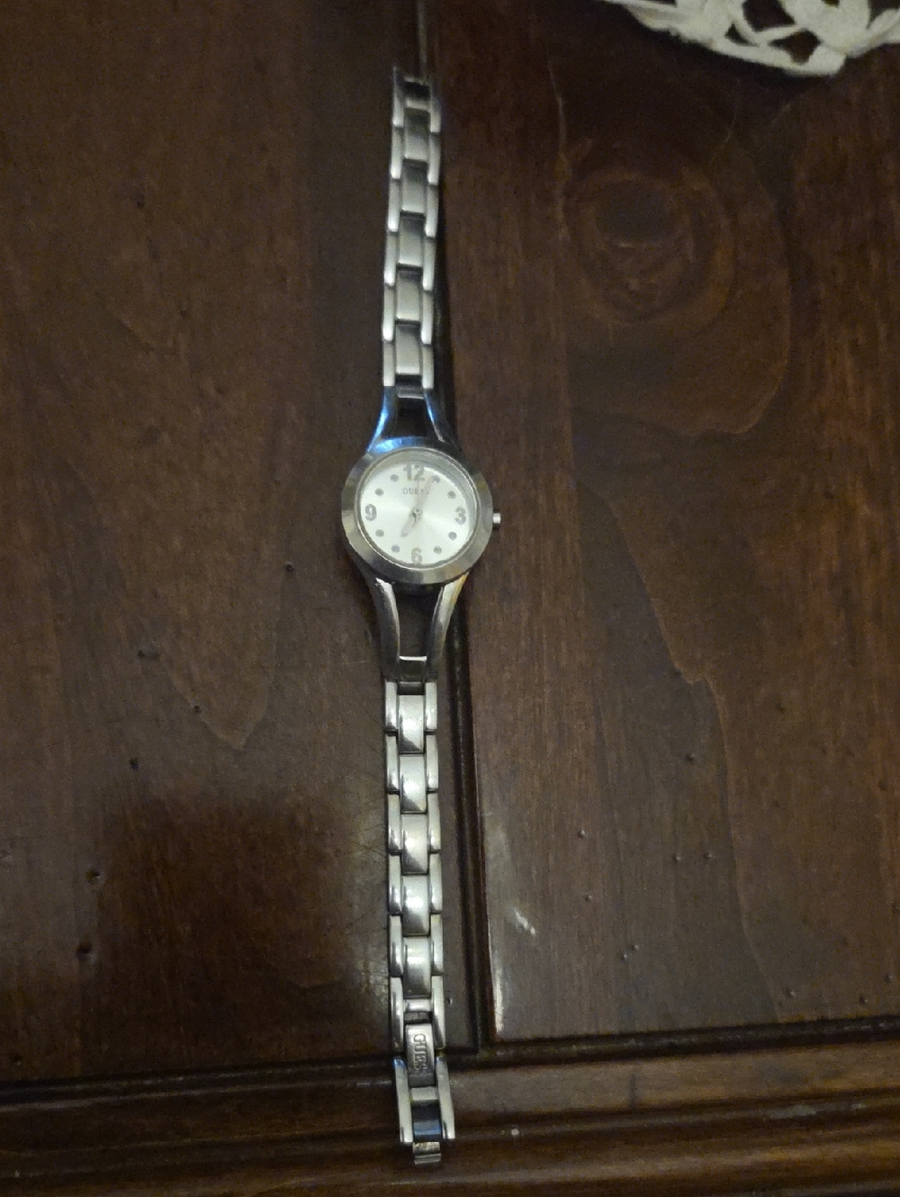 Guess Sterling Silver Link Bracelet Wristwatch with White Dial